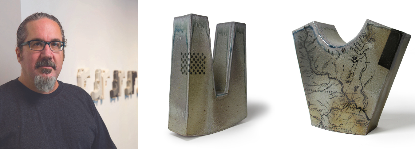 collage of images of Tom Hubbard and his ceramic forms