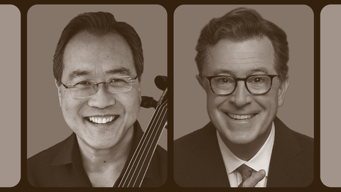 portraits of Yo-Yo Ma and Stephen Colbert