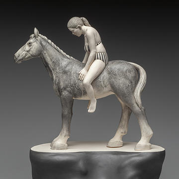 sculpture of a woman on a horse, by Claudia Olds Goldie