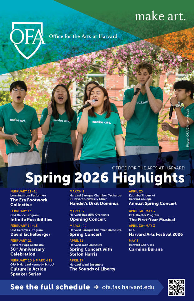Student a cappella group singing outdoors. Each performer is wearing a green t-shirt that reads "make art" on the front.