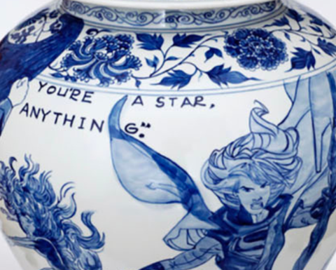 blue and white urn
